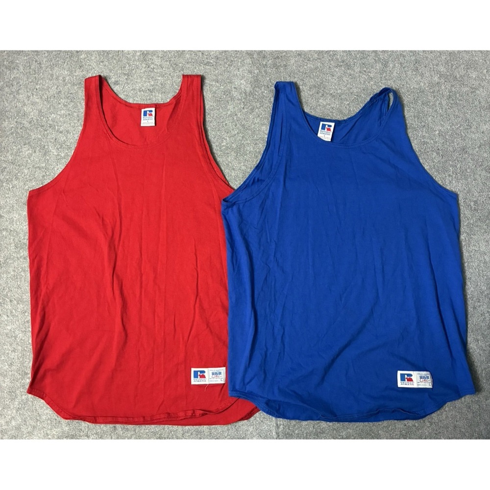 Vintage 90s Russell Athletic Mens L Tank Top Lot Made In USA Cotton Red Blue
